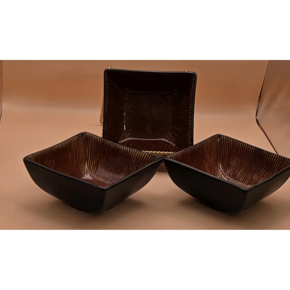 Ceramic Square Bowls 3‎ Black & Brown Cinnamon Square